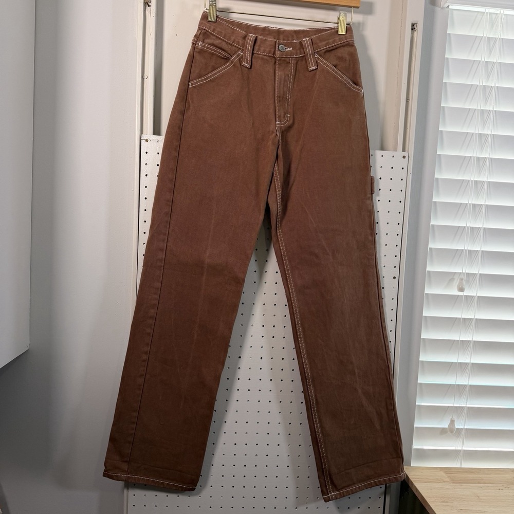 John Galt Carpenter Jeans Womens Brown Denim Classic Straight Workwear - Small